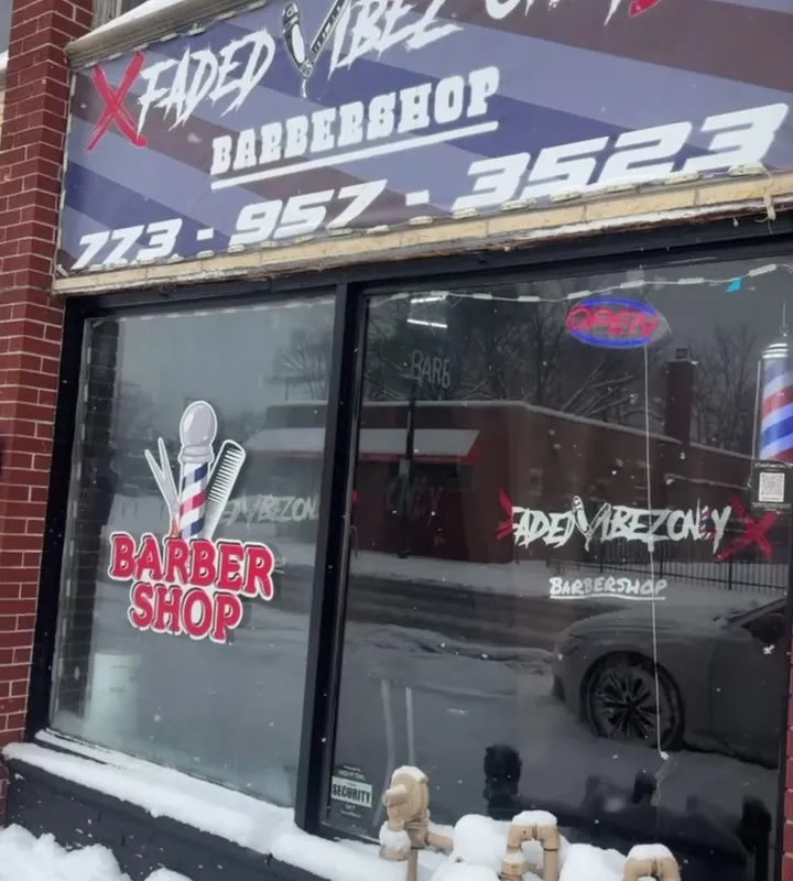 Faded Vibez Only Barbershop storefront and haircut clip